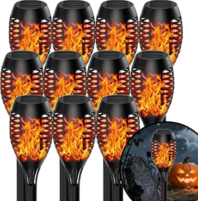 12 - piece LED Solar Flashing Flame Lights, Automatic Switch, Waterproof, Rechargeable, Holiday Atmosphere Lighting and More uses (12 Ambient Lights - Upgrade)