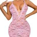 Avidlove Women Babydoll Lingerie Lace Chemise Halter Nightwear Teddy Dress (X-Large, Pink)