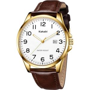 Kakabi Watch for Men, Fashion Minimalist Wrist Watch Waterproof Quartz Analog Date with Leather Strap