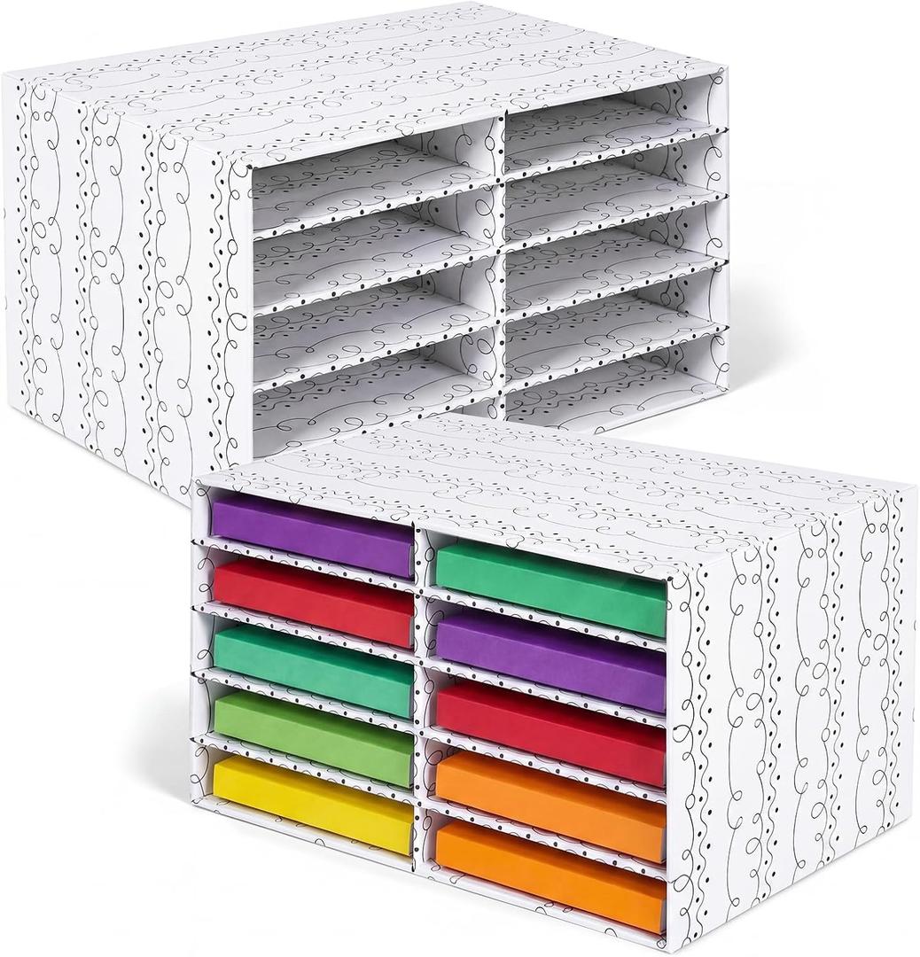Ripeng 2 Pcs Classroom Paper Storage Organizer Construction Squiggles and Dots Paper Storage Desktop Mailbox File Sorter Literature Cardboard Organizer for Home Office School, 19.7 x 12.4 x 11.8 Inch