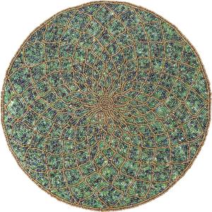 CLEENTABLE Farmhouse Beaded Placemats 13" Round - Decorative Glitz Christmas Beaded Charger Hand Made by Skilled Artisans - A Beautiful Complement to Your Dinner Table Dcor (Green Gold)