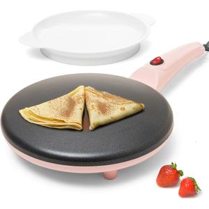Moss & Stone Pink Electric Crepe Maker 8 Inch, Pan Apo Portable Crepe Maker & Hot Plate Cooktop On/Off Switch, Nonstick Coating, Automatic Temperature Control, Easy To Use For Pancakes, Blintz