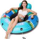 Jasonwell Inflatable River Tube Float - Heavy Duty River Float Pool Floats Lake Premium Water Tubes for Floating Recreational River Raft Lounge Floaties with 2 Cup Holders for Adult (X-Large, Cyan)
