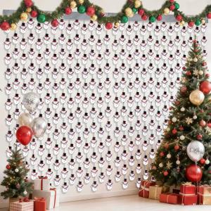 2 x Christmas Party Decorations, 3.3 X 6.6 Ft Christmas Party Foil Fringe Curtains, White Snowman Tinsel for Photo Booth Props, New Year Celebrations, 2PCS