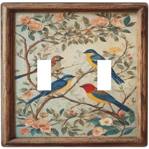Decorative Art Light Switch Covers Vintage Bird - Flower Painting 2 Gang Double Toggle Wall Plate Decorative Switchcover Electrical Switchplate for Home Decor