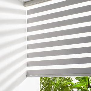 Persilux Zebra Blinds for Windows, Cordless Roller Blinds (34.5" W x 72" H, Grey) Light Filtering Sheer Window Treatments, Light Control for Day and Night, Room Darkening Roller Shades for Windows