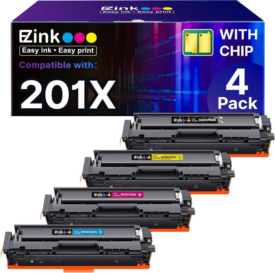E-Z Ink 201X Replacement for HP 201X Toner Cartridges 4 Pack High Yield CF400X CF401X CF402X CF403X Compatible with HP Color Laserjet MFP M252dw M252n, Pro M277dw M277n (Black, Cyan, Magenta, Yellow)