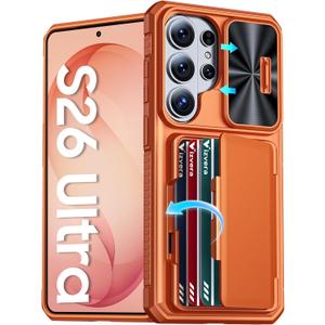Vizvera for Samsung Galaxy S26 Ultra Case Wallet RFID [Cards Holder][Camera Cover][Edge Raised] Full Body Rugged Shockproof Silicone Phone Case for Galaxy S26 Ultra 6.9" 2026, Spritz Orange