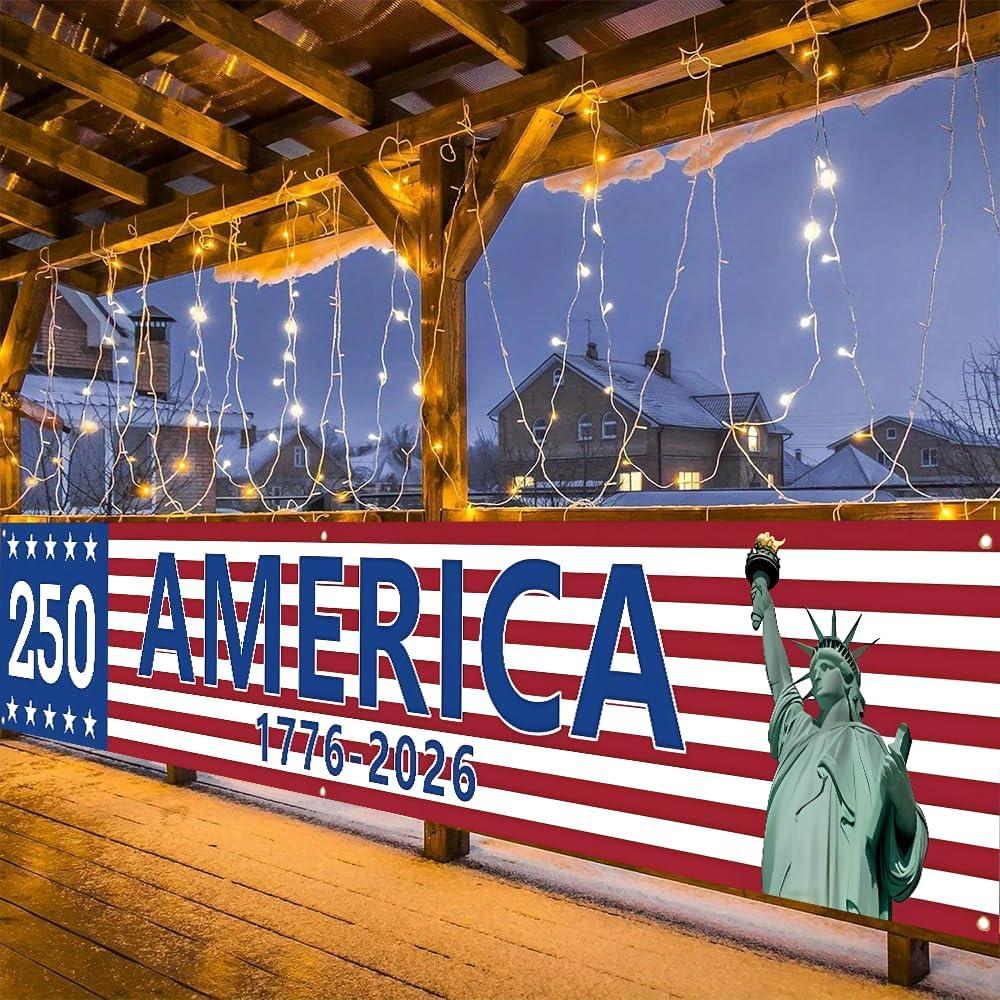250 Anniversary Flag - 3 Layers Patriotic Flags - 4th of July Decorations Independence Day 250th Anniversary Flag for Indoor Outdoor (I)