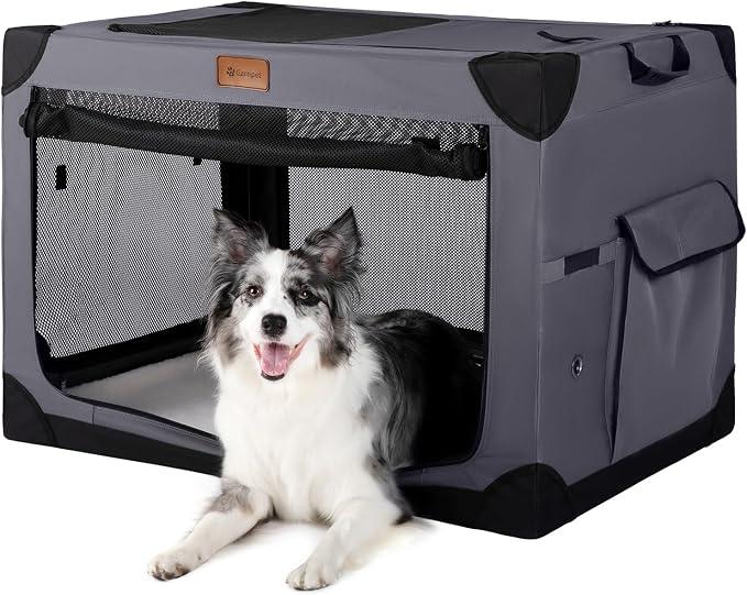 Garnpet Soft Dog Crate for Medium Dogs, 4-Door Foldable Collapsible Dog Crate with Soft Sides, Indoor & Outdoor Travel Dog Kennel, Dark Grey, 30"L x 21"W x 21"H