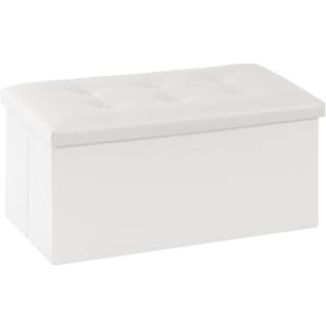 Youdesure White Folding Storage Ottoman Bench, Faux Leather Footrest for Living Room, Ottoman with Storage Padded Seat for Bedroom, Holds up to 350lbs, 30 inches