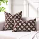 Neutral Floral Throw Pillow Covers 18x18 Vintage Farmhouse Cushion Covers Boho Home Decor for Sofa Chair Couch Throw Pillows for Living Room Bedroom Accent Brown Velvet Floral Pillowcases Set of 2