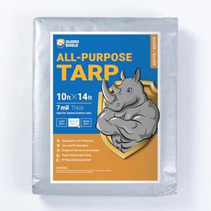 GUARD SHIELD Silver Tarp Waterproof 10x14 Feet Medium Duty All Purpose Poly Tarps Cover 7mil