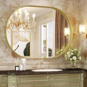 Oval Mirror, 40"30" Gold Bathroom Mirror, Oval Mirror for Bathroom, Gold Vanity Mirror for Wall, Entryway, Living Room, Wall Mount Mirrors Hangs Vertical or Horizontal