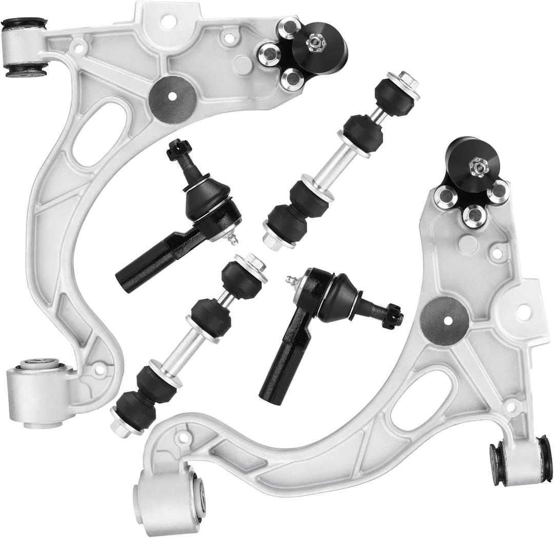6PCS Front Lower Control Arm with ball Joint Assembly + Tie Rod End + Sway Bar End Link Suspension Kit for Buick LeSabre Riviera Park Avenue 1998-2005 for Cadillac DeVille Seville Pontiac Bonneville