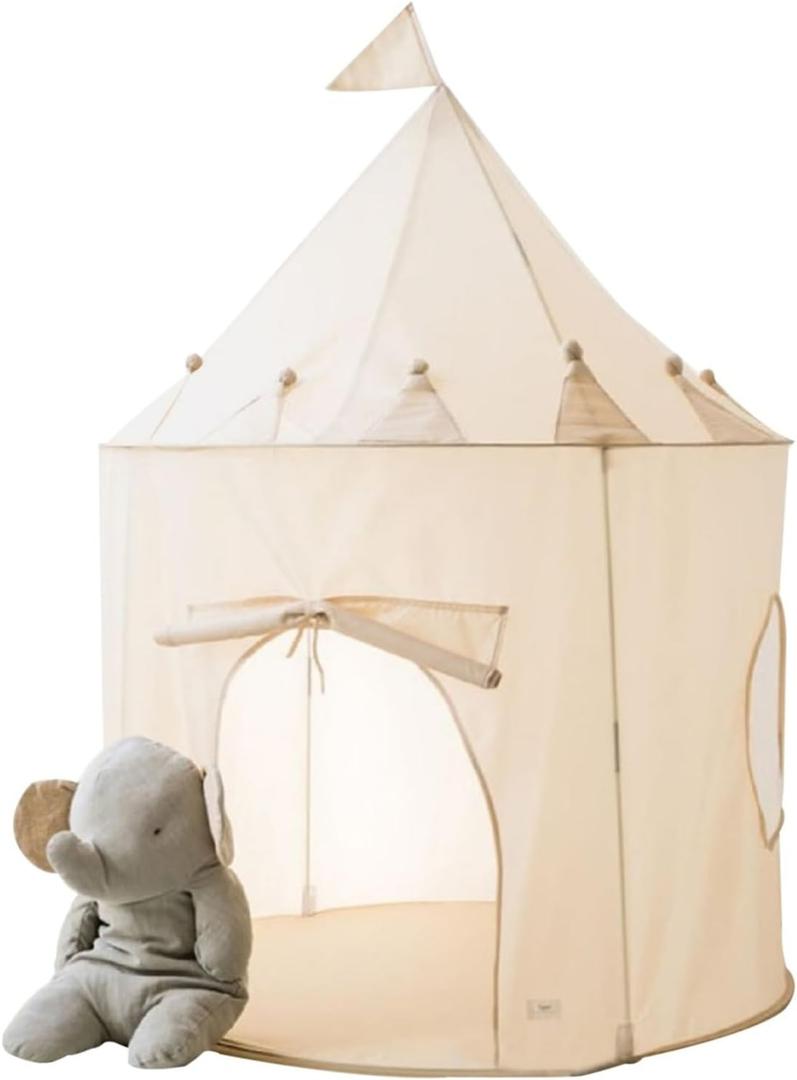 3 Sprouts Kids Play Tent - Sustainable Recycled Fabric  Fun Spacious Childs Playhouse for Indoor Games for Boys & Girls - Durable Fort Pop Up House for Toddlers & Children Age 3-10 - Beige