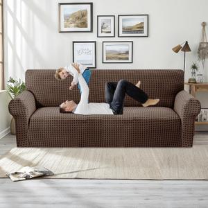 MAXIJIN Stretch Couch Cover Sofa Covers for 3 Cushion Couch (71"-91" Washable Sofa Slipcovers with Non-Slip Foam & Elastic Strap, Dog Cat Pet Friendly Furniture Protector (Large, Brown)