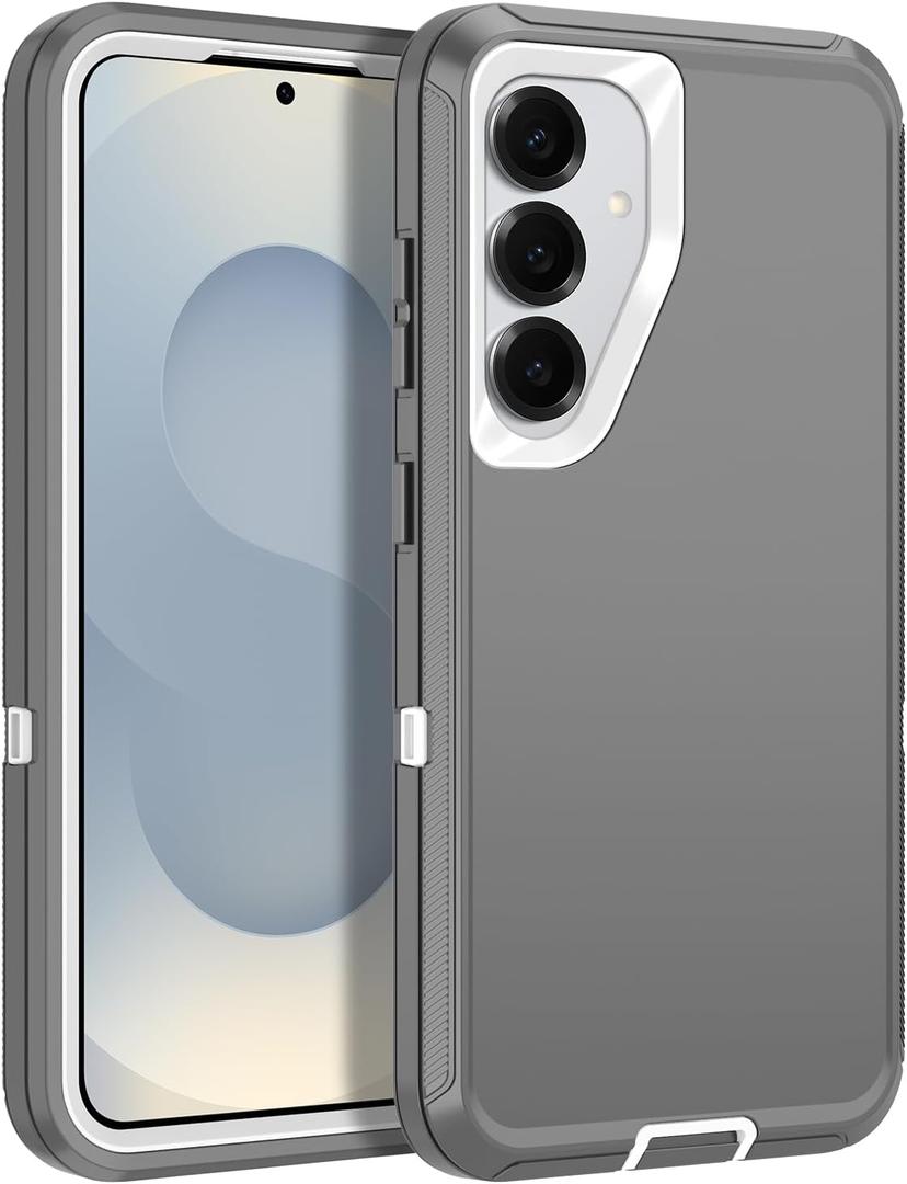 for Samsung Galaxy S25 Case Heavy Duty Protective Case Shockproof Dropproof 3-Layer Full Body Protection [Without Screen Protector] Tough Rugged Case for Galaxy S25, Grey/White