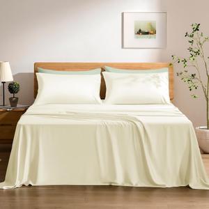 TOSMO Luxury Cooling Sheet Set - 100% Viscose from Bamboo, 4-Piece Bedding Set (Queen Size) - 18 Extra Deep Pockets, Oeko-Tex Certified, Silky Soft and Breathable, Vanilla Yellow