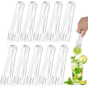 PEASUG 10 PCS Plastic Serving Tongs, Disposable Plastic Tongs, Clear Kitchen Small Serving Utensils for Serving for Party Food Buffet Appetizer Salad Catering Ice, 6.3 Inches