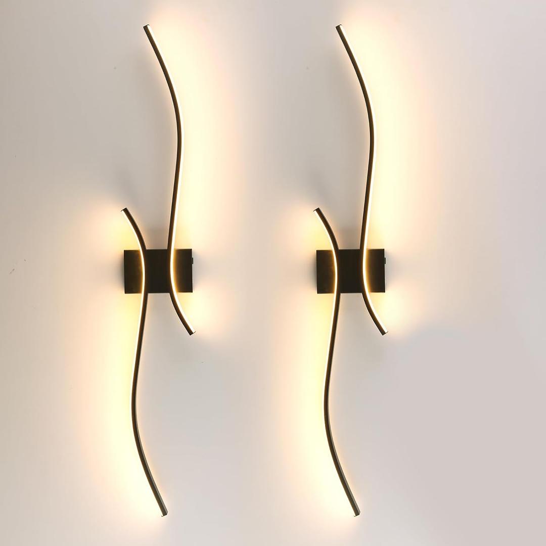 Battery Operated Wall Sconces Set of Two: 2000mAh Remote Control Vanity Lights, Stepless Colors 3000K-6000K & Dimming, Wireless LED Wall Light for Living Room, Hallway, Bedroom, 39.3 Inch (2 Pack)