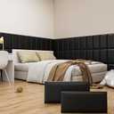 Peel and Stick Headboard Black Upholstered Wall Panels, 6 Panels Sized 7.8" x 15.7", 3D Anti-Collision Soundproof Self-Adhesive Wall Panel for Bedroom, 6PCS-7.8" x 15.7"