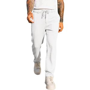 JMIERR Men's Casual Drawstring Pants Elastic Waist Lightweight Pant Summer Beach Trouser with Pockets (White, XXL)