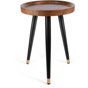 Plant Stand Indoor, Mid Century Walnut Wood Plant Table, Heavy Duty Metal Tall Flower Pot Stand ,Modern Round Small Side End Table with Raised Design(12"x17")