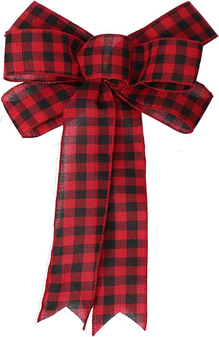 BinaryABC Red Black Plaid Christmas Bow, Tree Topper, Bowknot Ornaments, Wreath Bow, Decorations,1  pack