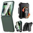 Caka for Motorola Moto Razr+ (Plus) & Razr Ultra 2025 Case with Clip & Screen Protector, Slim Thin Flip Phone Cover and Belt Hip Holster Combo Accessories for Razr 60 Pro & 60 Ultra - Green