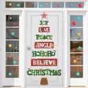 Merry Christmas Tree Window Door Clings Stickers,Xmas Quotes Wall Decals,Christmas Bulletin Board Decoration Stickers Kit,Joy Love Peace Garage Door Porch Decor for Holiday