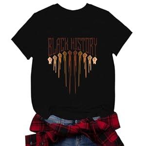 Aluvee Juneteenth Shirts Women:Black History Month Letter Graphic Shirt Black Pride African Culture Tee Top S