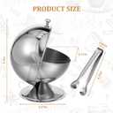 Stainless Steel Sugar Bowl with Roll Top, Stainless Steel Spherical Candies Bowl with 4.33 Inch Sugar Tong, Sugar Cube Holder, Candy Jar Cookies Mints Holder Bowl for Home Kitchen, Office, Parties