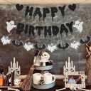 2 x Halloween Birthday Party Decorations Glitter Happy Birthday Banner Horror Movie Decor Supplies Scream Theme Party Favors(Black)