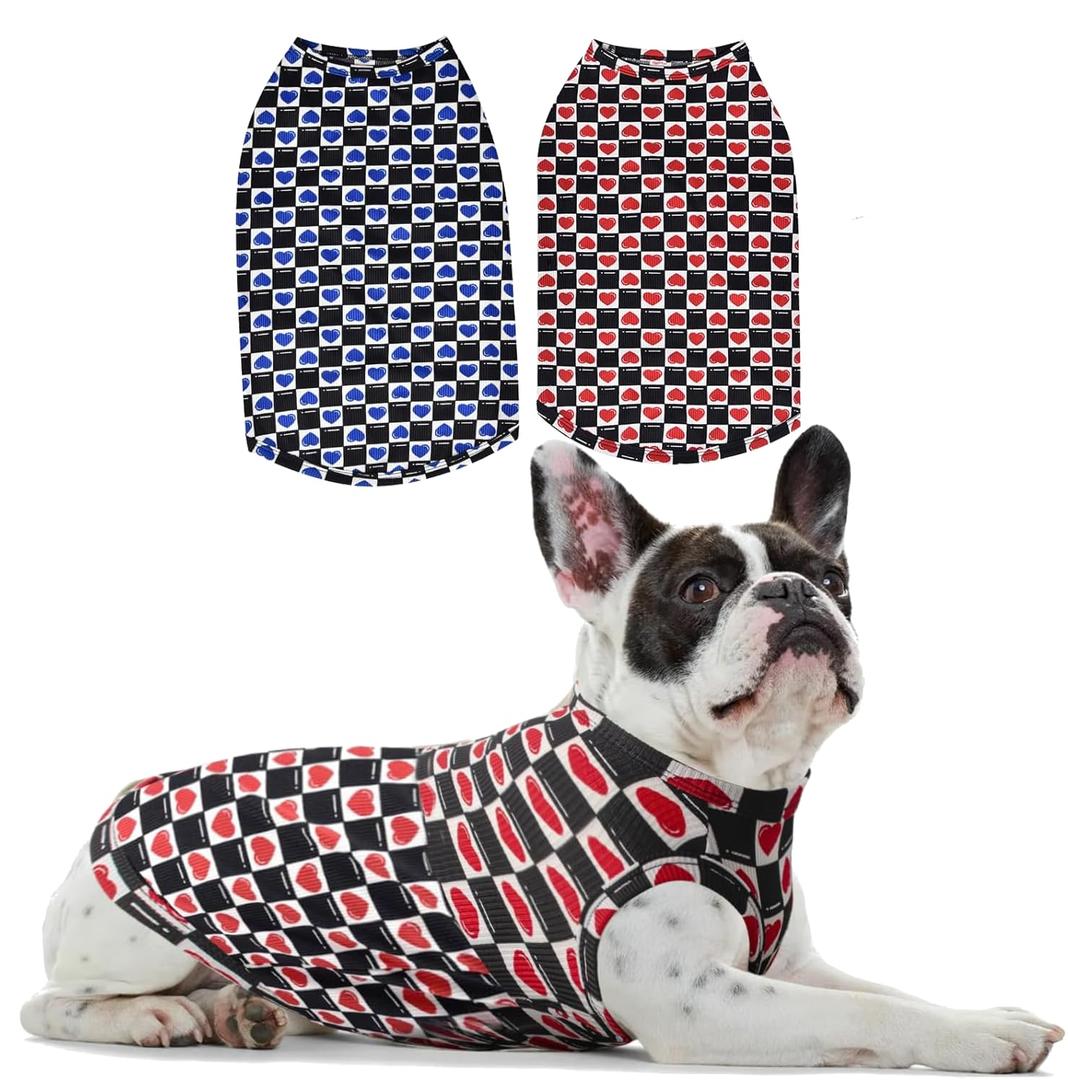 Sychien Dog Shirts Quick Dry Summer Cooling Love Heart Printing Dogs T-Shirt,Red+Blue XXXL (XXL)