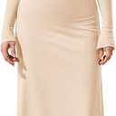 KUTUMAI Women Off Shoulder Bodycon Maxi Dress Long Sleeve Mesh Ruched Party Formal Wedding Guest Dresses (Large, Beige)