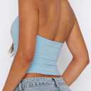 ForeFair Halter Tank Tops for Women Going Out Top Double Lined Crop Backless (Blue, L)