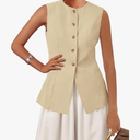 KIRUNDO Blazer Vest for Women Trendy 2025 Dressy Business Casual Summer Button Down Sleeveless Work Suit Waistcoat Tops, Beige, S