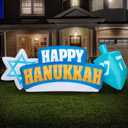 Holidayana Hanukkah Inflatables 10ft Yard Inflatable with Star of David & Dreidel, 10ft Long Happy Hanukkah Inflatable Yard Decoration. Chanukah Outdoor Decorations with LEDs and Fan Sign