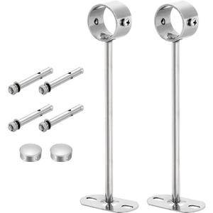 uxcell 2 Set Ceiling Mount Curtain Rod Bracket, 32mm/1.26" Pipe Length 250mm/9.84" Stainless Steel Curtain Rod Hooks Hangers for Walls Wardrobe Pipe Curtain Pipe, Silver