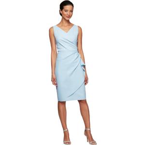 Alex Evenings Women's Slimming Short Ruched Dress with Ruffle (Petite and Regular)