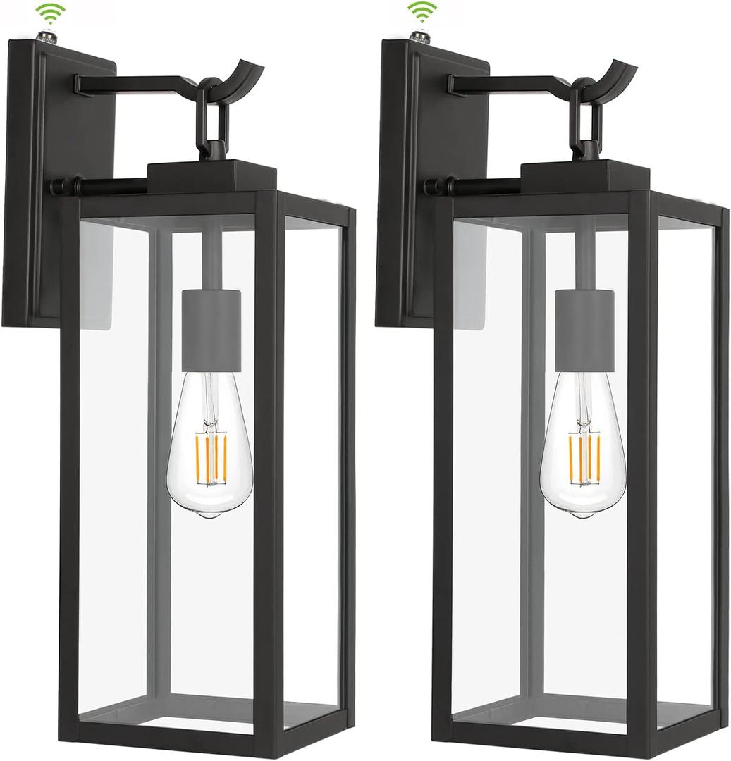 hykolity Large Size Dusk to Dawn Outdoor Wall Lanterns, 18 Inch Outdoor Wall Light Fixtures, Matte Black Porch Lights, Exterior Wall Lighting, Architectural Outdoor Sconces, ETL Listed, 2 Pack