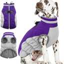 AOFITEE Dog Coat, Warm Dog Jackets for Small Dogs, Dogs Winter Coat with Harness Built in, Reflective Pet Winter Jacket, Waterproof Windproof Puppy Puffer Jacket Fleece Vest, Purple XS