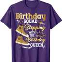 Birthday Squad Shoes Stepping with The Birthday Queen Party T-Shirt, XL, Purple