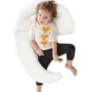 Choc chick Curve Long Toddler Kids Body Pillow for Sleeping, 34x27 inches Moon Shape Soft Child Hug Pillow, 100% Natural Cotton Pillowcase, Washable & Breathable Crib Pillow for Kids