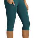 ODODOS Women's High Waisted Yoga Capris with Pockets, Tummy Control Non See Through Workout Athletic Running Capri Leggings, Large