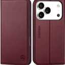 SHIELDON Genuine Leather Case Wallet for iPhone 17 Pro 5G 6.3" | RFID Blocking Credit Card Holder | Magnetic Closure | Folio Cover | Kickstand | TPU Soft Phone Shell 2025 | Wine Red