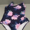 Athletic One Piece Swimsuit Women Modest Criss Cross Back Bathing Suit Quick Dry Full Coverage Swim Suit (12-14, 2 Navy-pink)