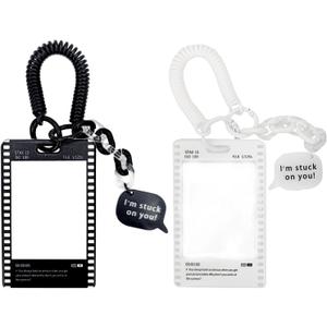 White Black Photocard Holder Keychain ID Badge Holder Slide Cover Photo Card Holder ID Holder Film Photocard Keychain ID Card Holder Retro Photo Card Holder Keychains Badge Holders Office Supplies