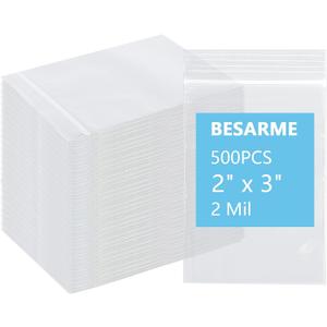 500 PCS 2" x 3" Small Plastic Bags for Jewelry Mini Clear Plastic Poly Bag 2 Mil with Resealable Lock Zipper for Storage Gifts Candy Screws
